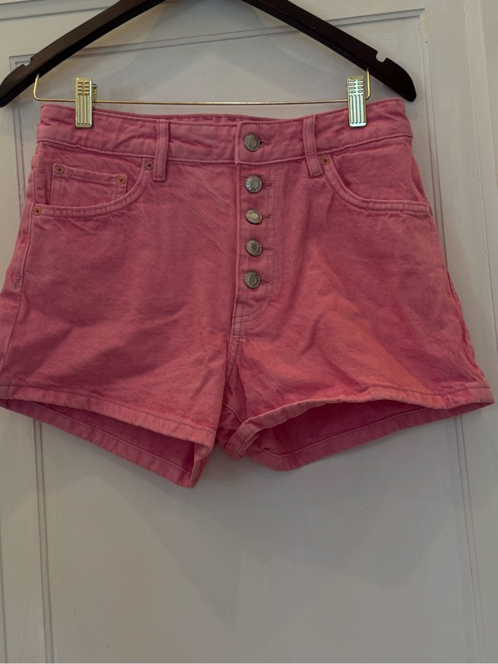 Mango Five-Button High-Rise Pink Denim Shorts